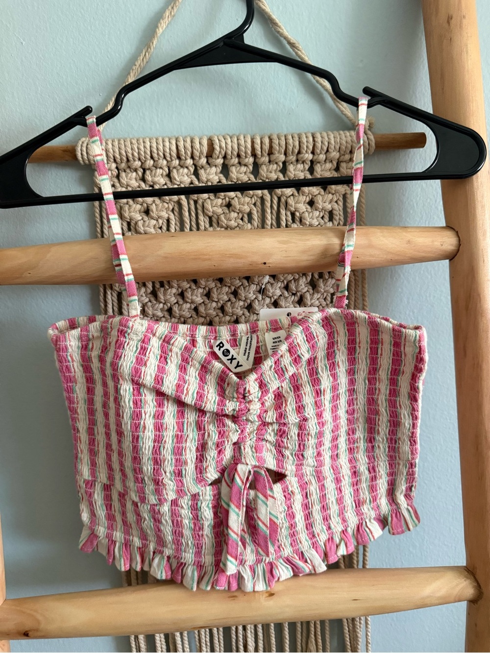 Roxy Pink and White Striped Cropped Tank Top